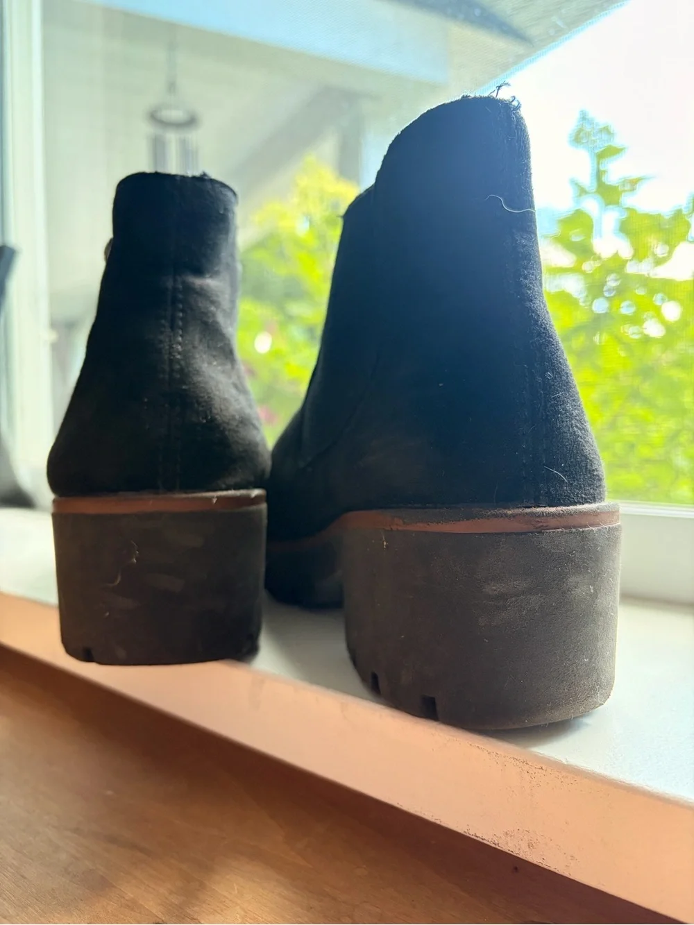 Rieker Black Suede Chelsea Ankle Booties with Low Platform